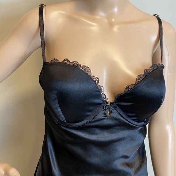Victoria’s Secret black satin lace trim babydoll size 36C - Picture 3 of 6